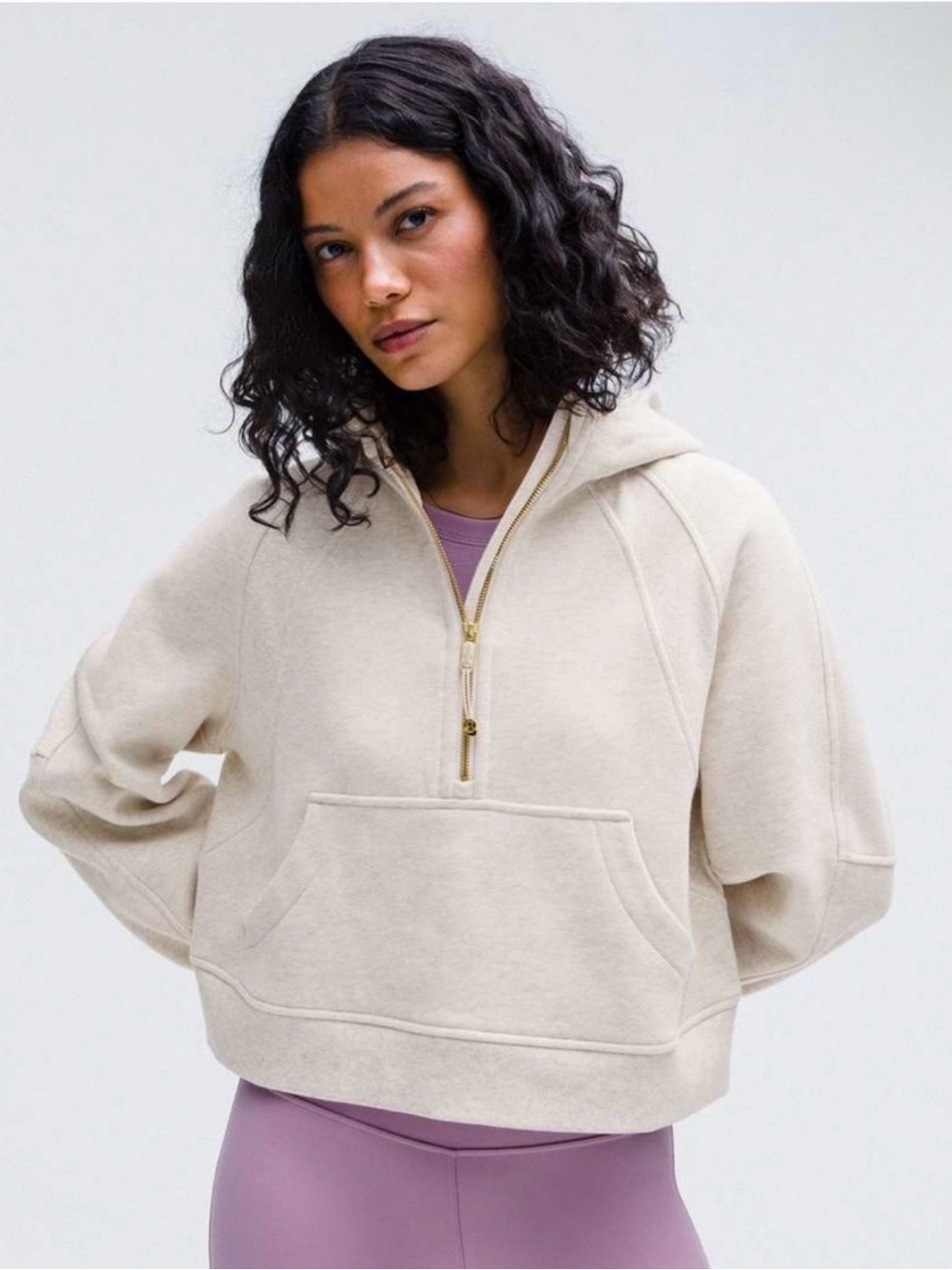 Lululemon Scuba Oversized Half Zip Hoodie in Heathered Bone & Gold Size XL/XXL